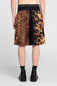 Flame Lion-Print Silk Shorts