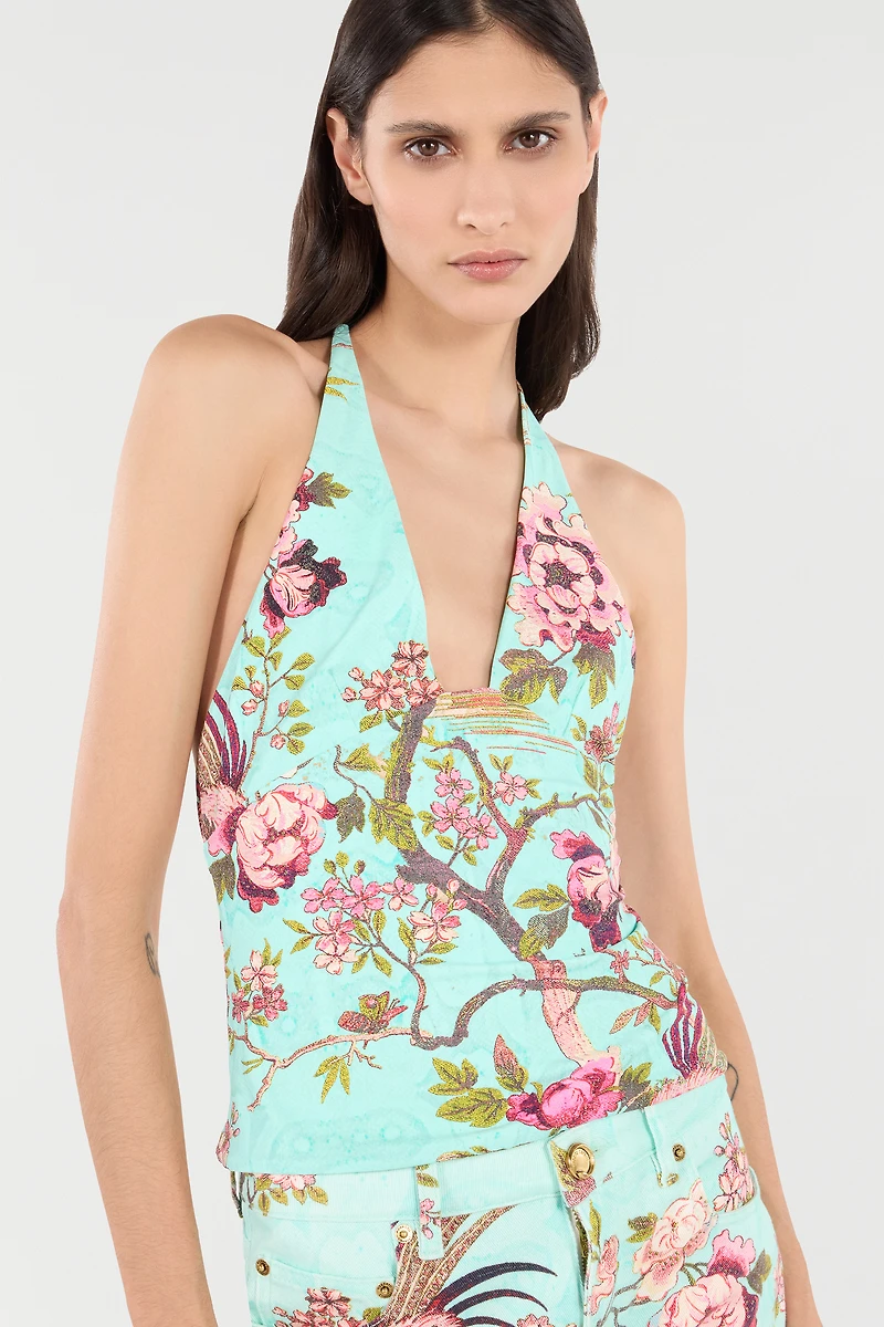Top With Oriental Bird Print