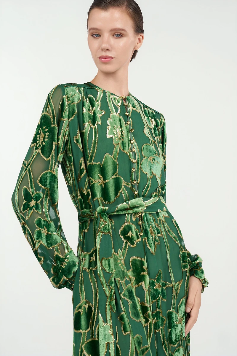 Green Velvet Devoré Midi Dress