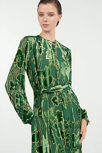 Green Velvet Devoré Midi Dress
