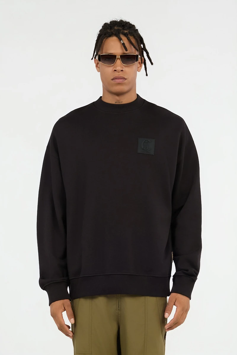 Black Sweatshirt with Tonal Logo Patch