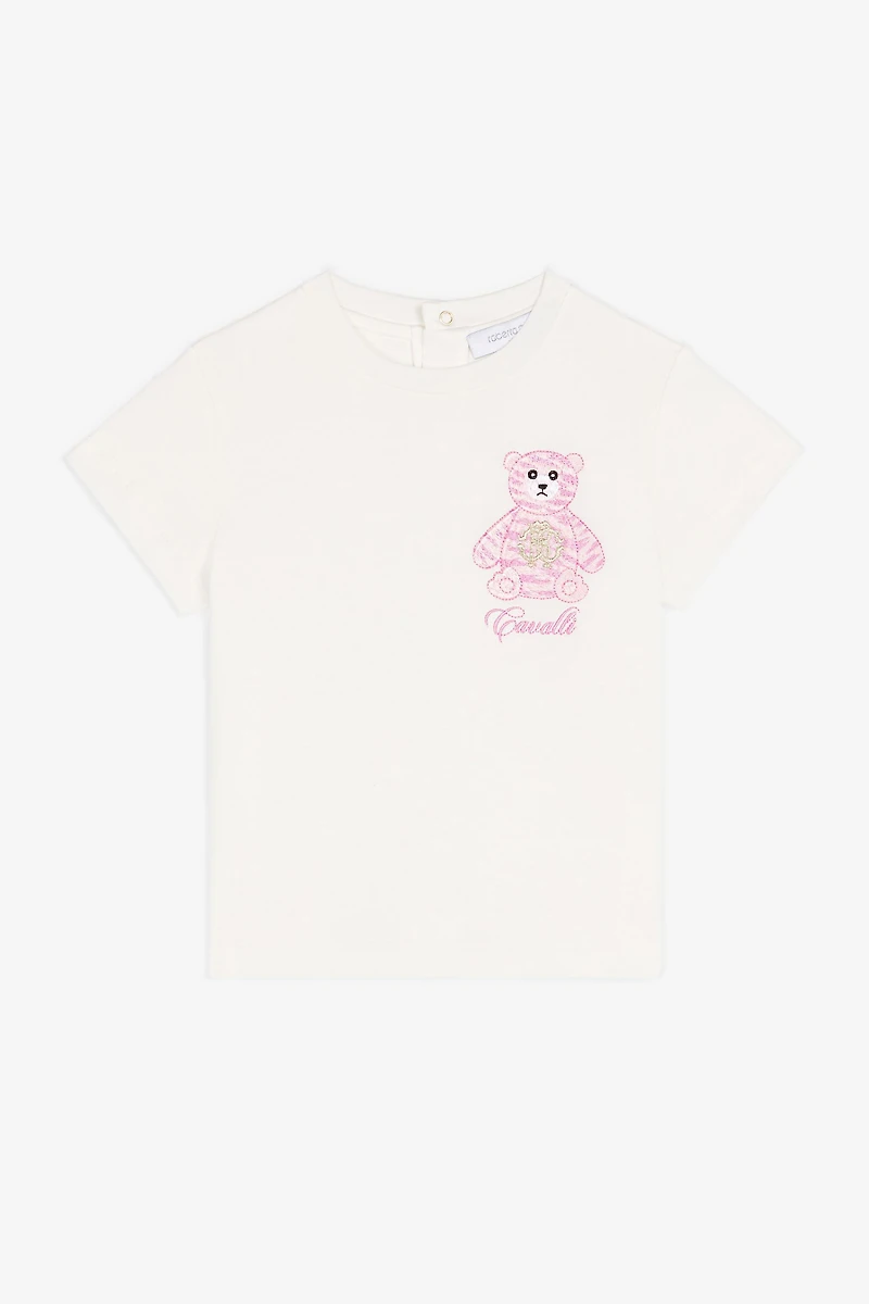 Teddy Bear-Embroidered Cotton T-Shirt
