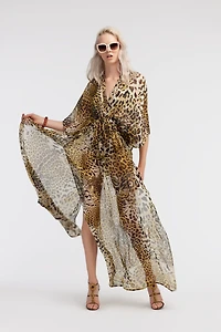 Long kaftan with Jaguar Skin print