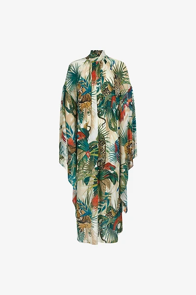 Jungle Print Kaftan Dress High Neck