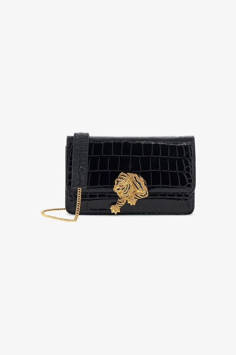 Crocodile-Embossed Shoulder Bag