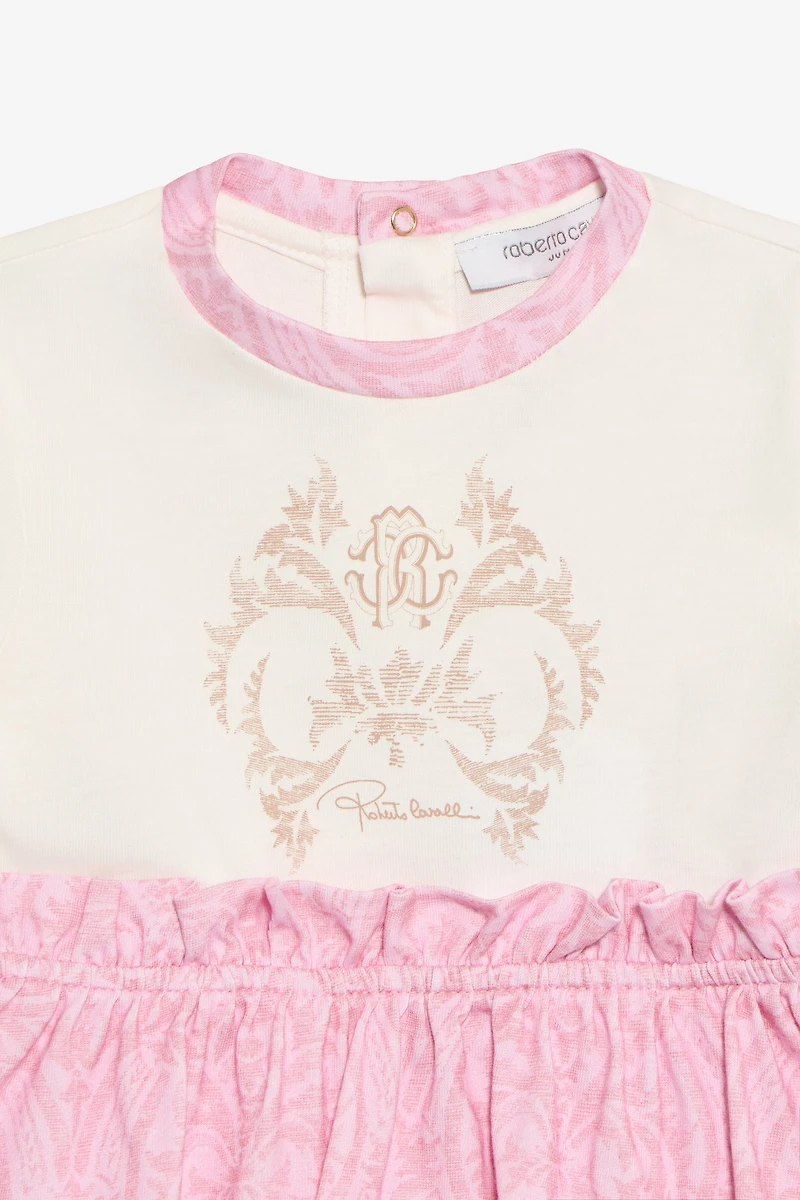 Milk White Dress with Baby Pink Floral Print