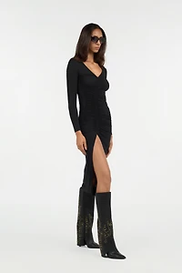 Black Ruched Midi Dress