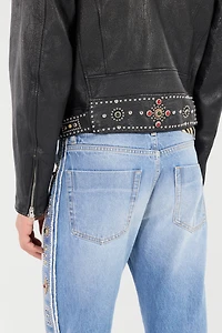 Leather Biker Jacket With Studs And Stones