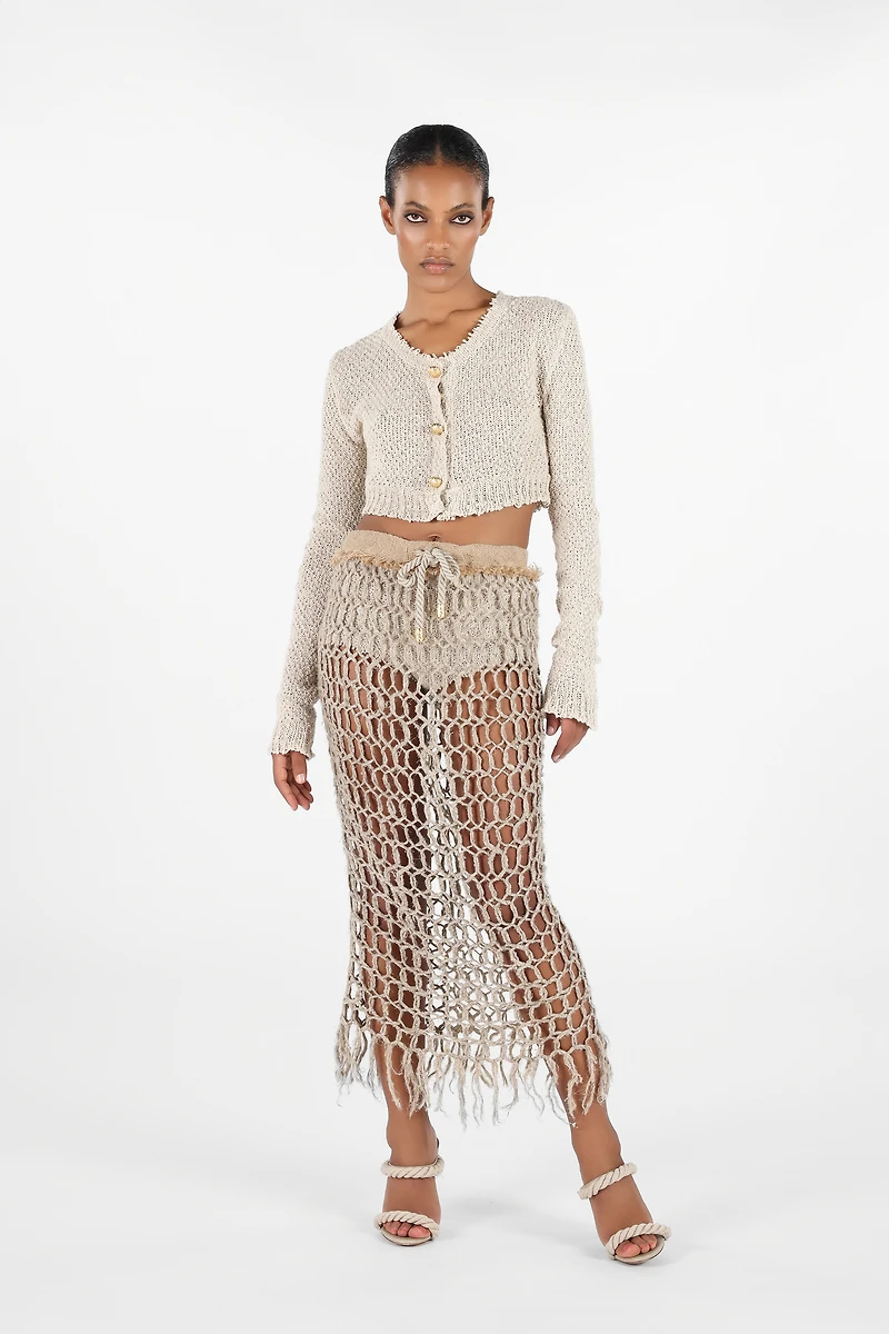Long Mesh Skirt with Fringes