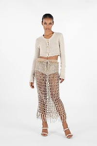 Long Mesh Skirt with Fringes