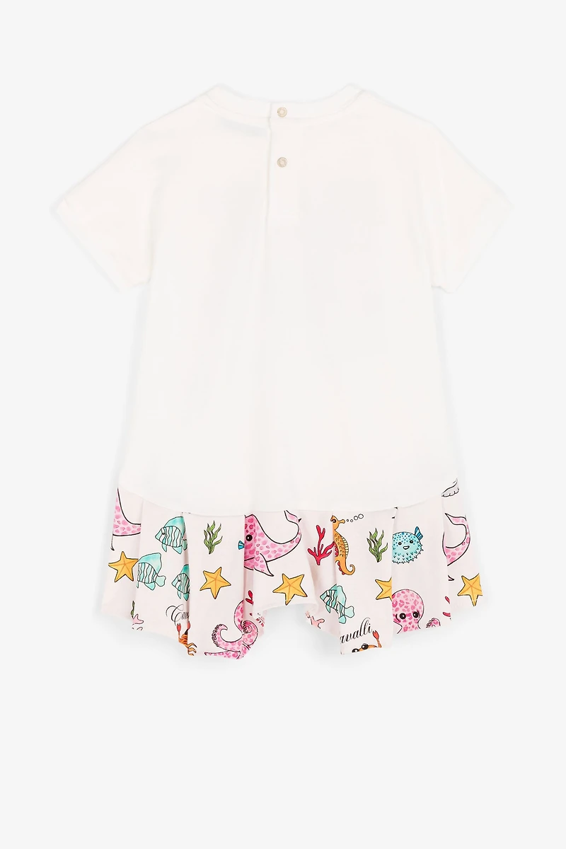 Aquatic-print short-sleeved dress