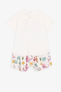 Aquatic-print short-sleeved dress