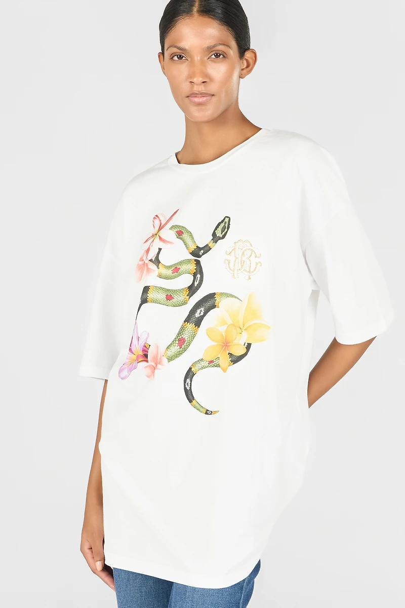 Snake and flower print T-shirt