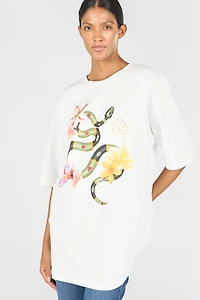 Snake and flower print T-shirt