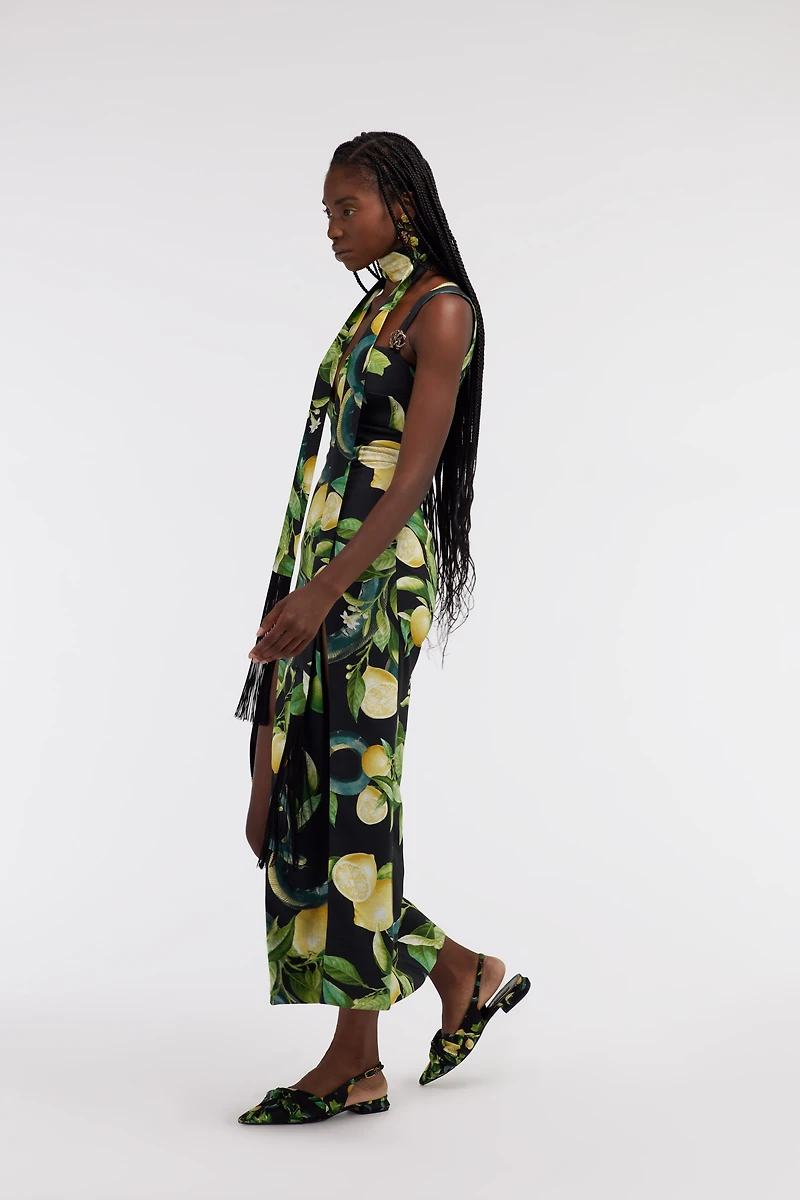 Midi dress with Lemon print