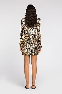 Leopard-print long-sleeve midi dress