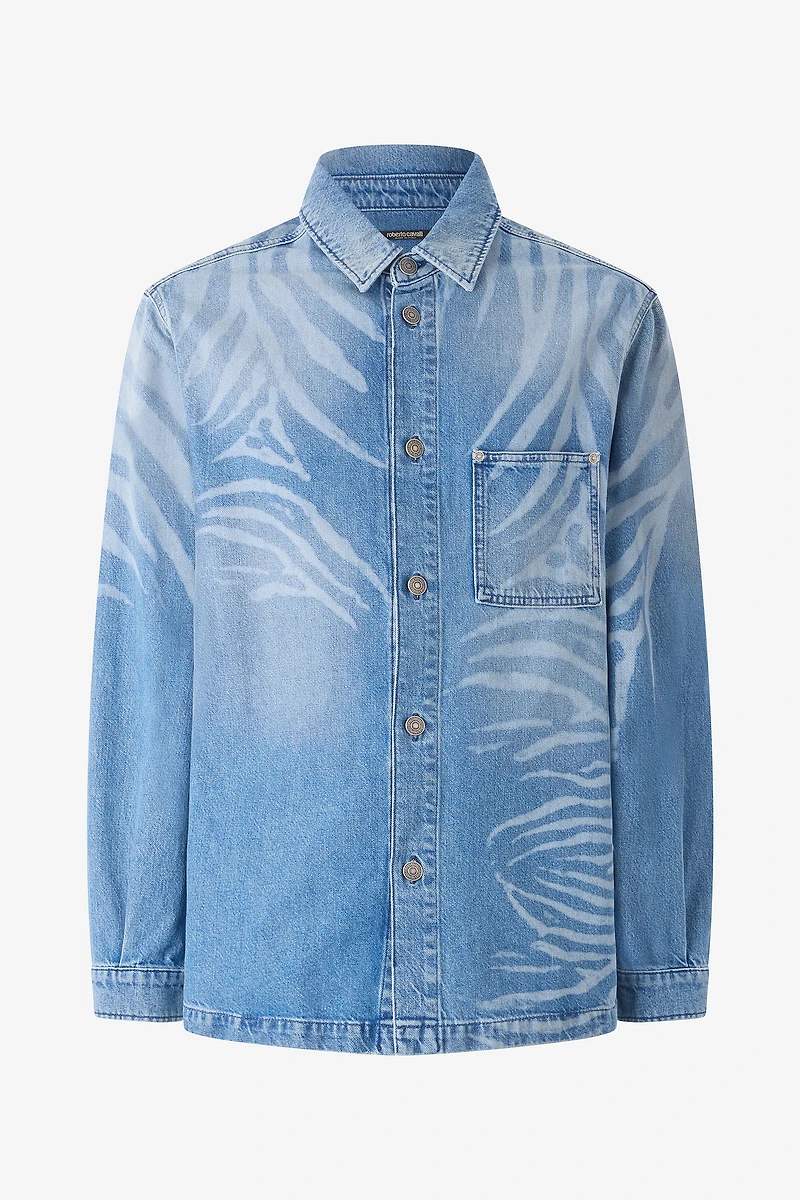 Denim Shirt With Tiger Skin Print