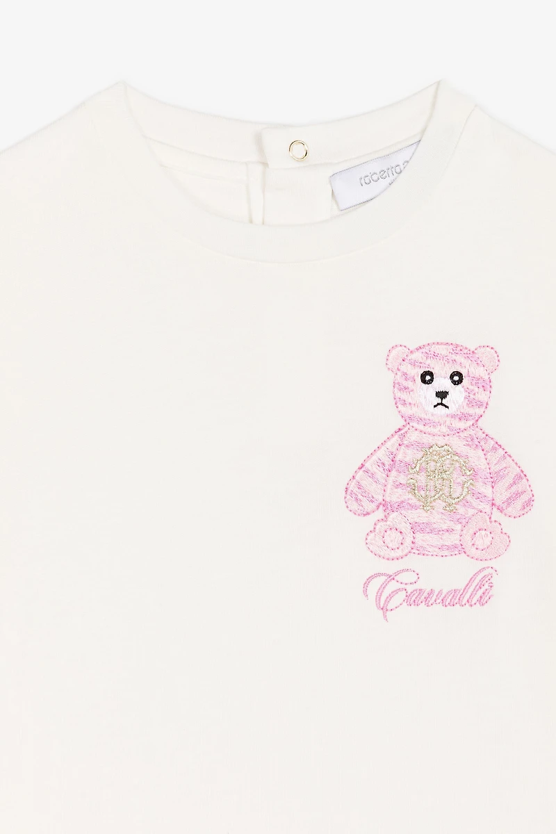 Teddy Bear-Embroidered Cotton T-Shirt