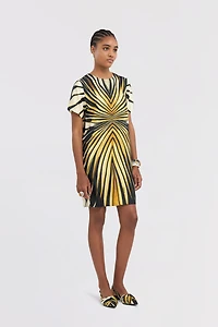 Ray Of Gold Print Silk Mini Dress