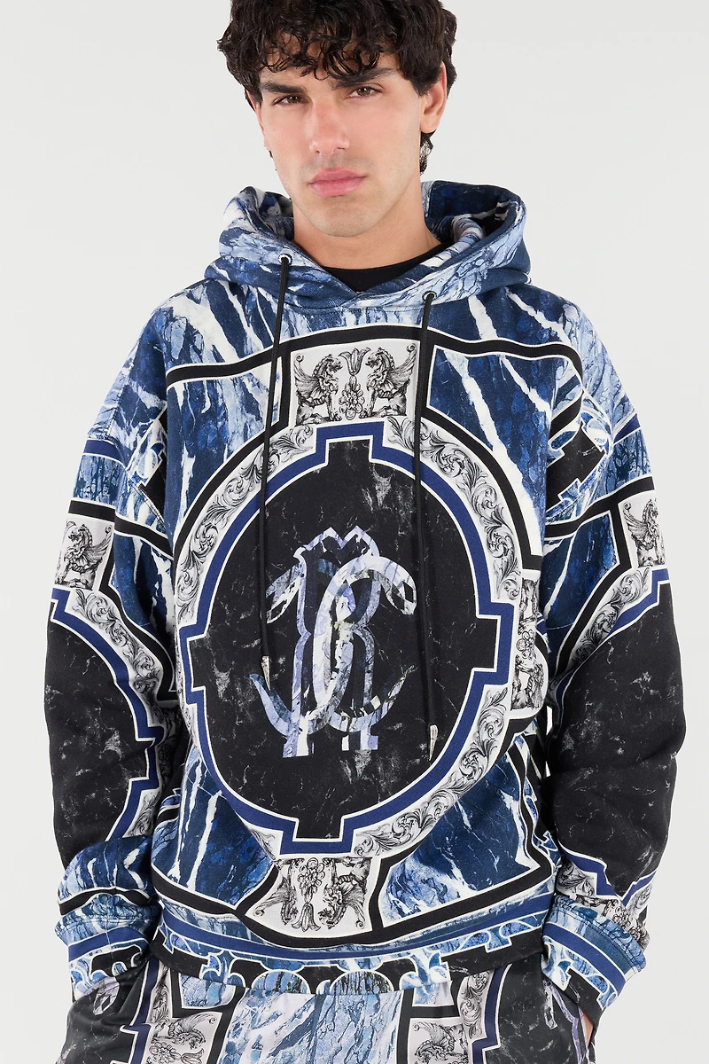 Sweatshirt With Marble Print And Embellishments