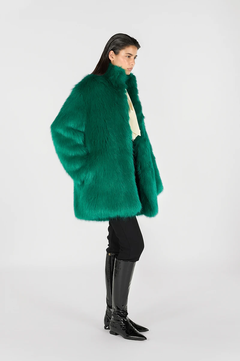 Faux fur coat with high collar