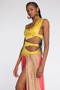 Colourblock Pleated Gown