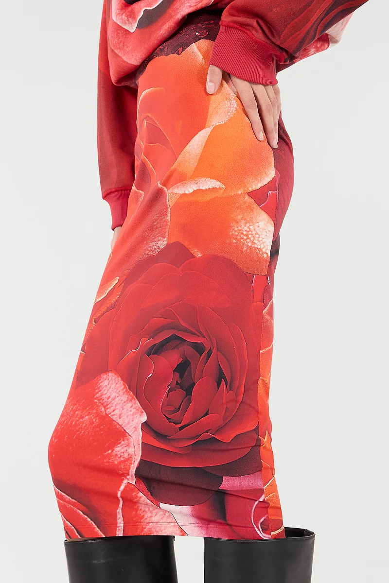 Pencil Skirt With Rose Print