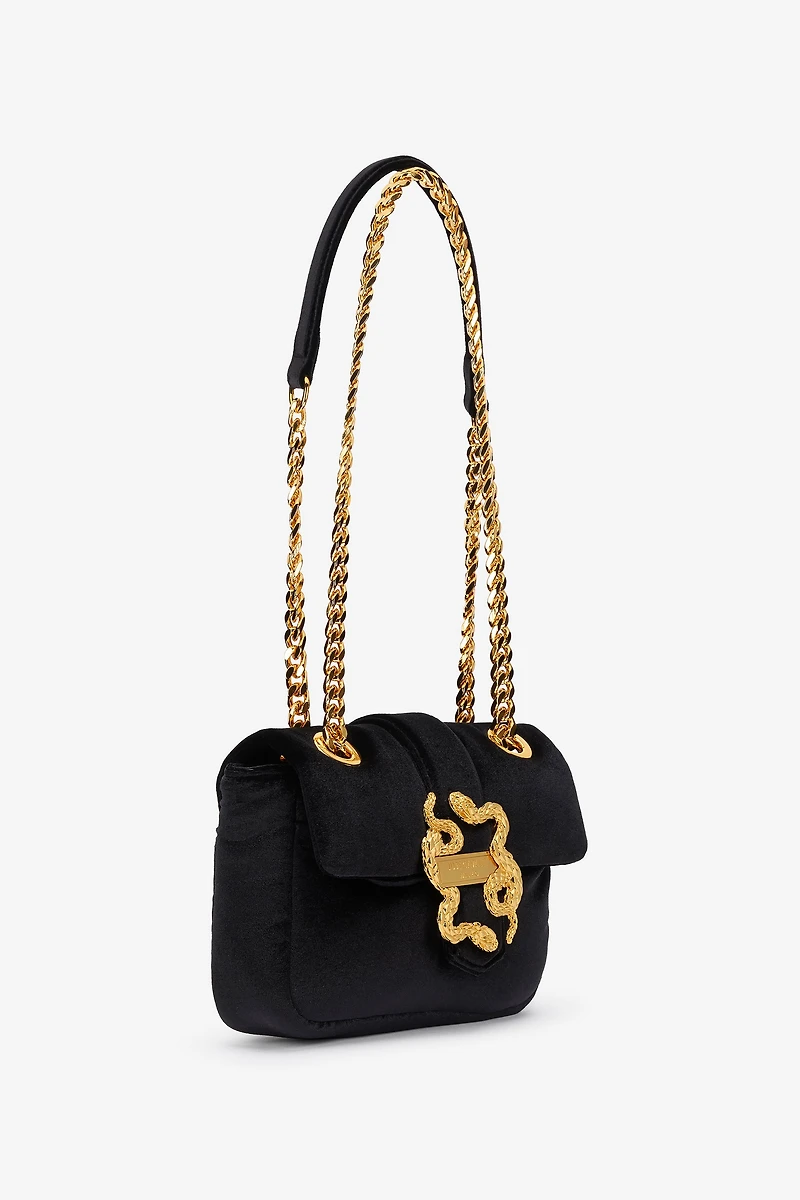 Black Velvet Shoulder Bag Snake Buckle