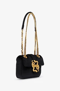 Black Velvet Shoulder Bag Snake Buckle