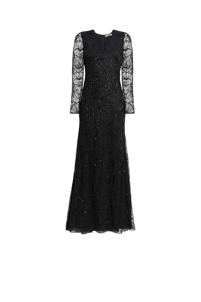 Black layered lace gown