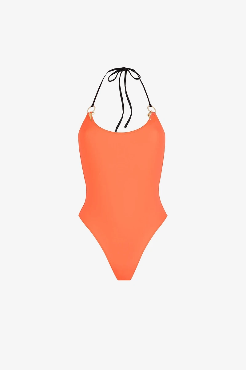Halterneck tie-fastening swimsuit