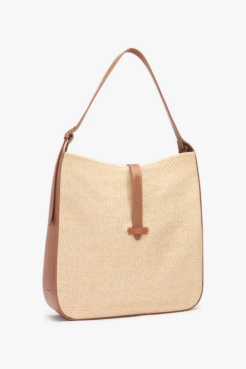 Large Raffia-Effect Shoulder Bag