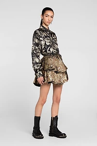 Floral-Brocade Mini Skirt