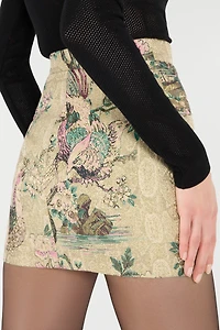 Miniskirt With Oriental Bird Print