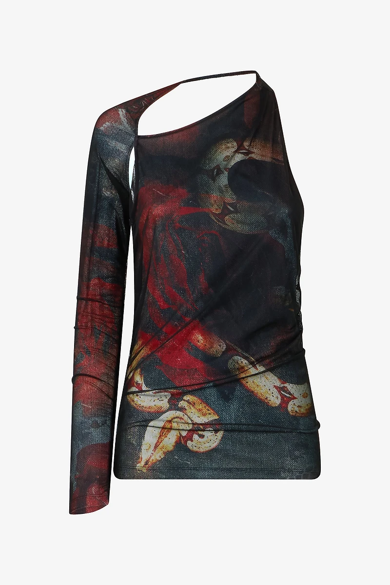 One-Sleeve Sweater With Rose And Snake