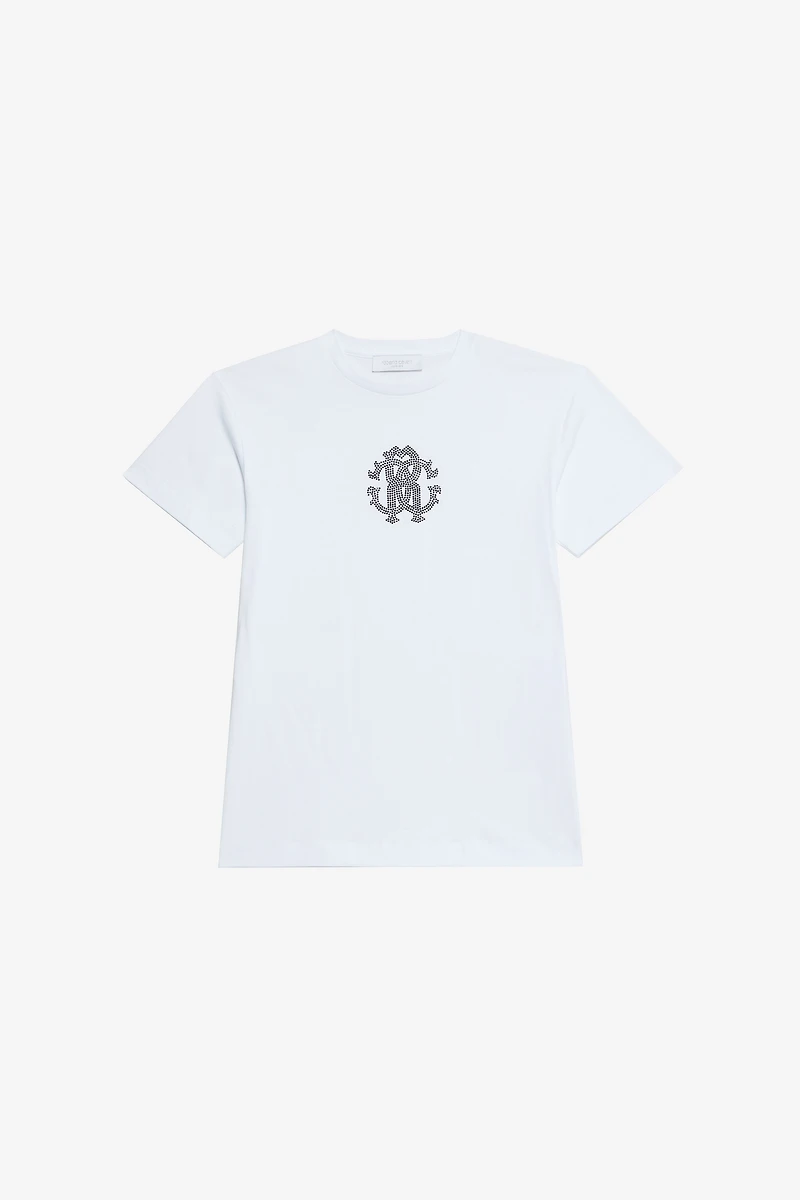 Optical White T-Shirt with RC Monogram Rhinestones