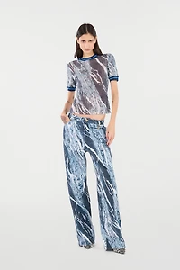 Marble-Print T-Shirt With Glittery Trims