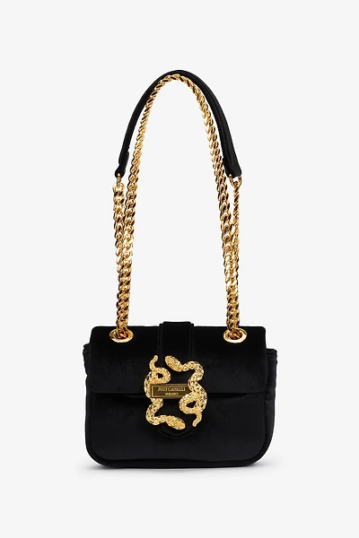 Black Velvet Shoulder Bag Snake Buckle