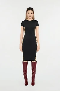 Black Midi Dress With Leopard Print Panels