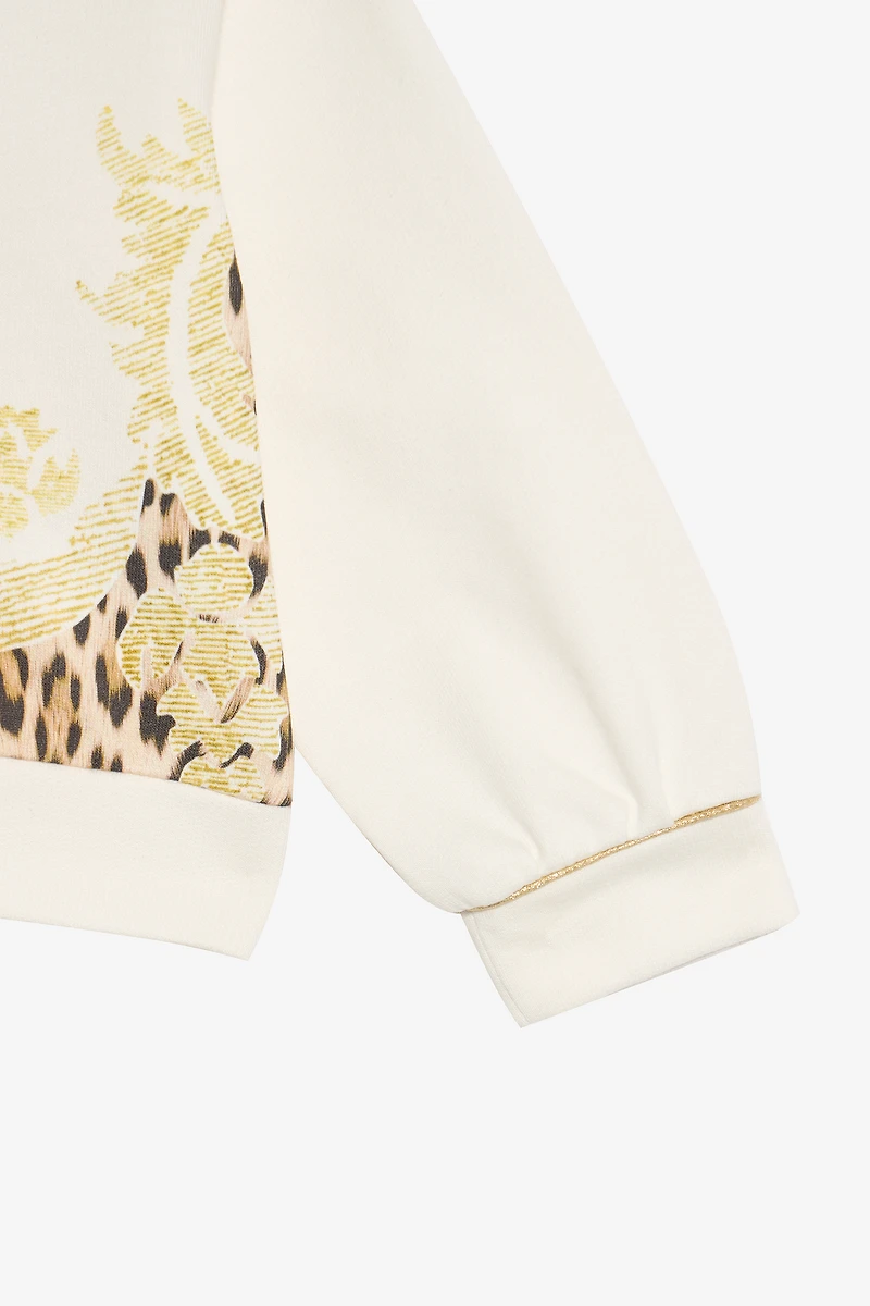 Milk White Sweatshirt with Jaguar Skin Print