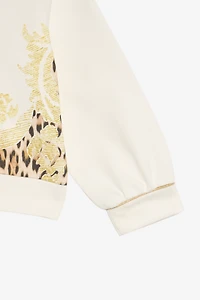 Milk White Sweatshirt with Jaguar Skin Print
