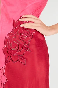 Long Dress With Perforated Rose Pattern