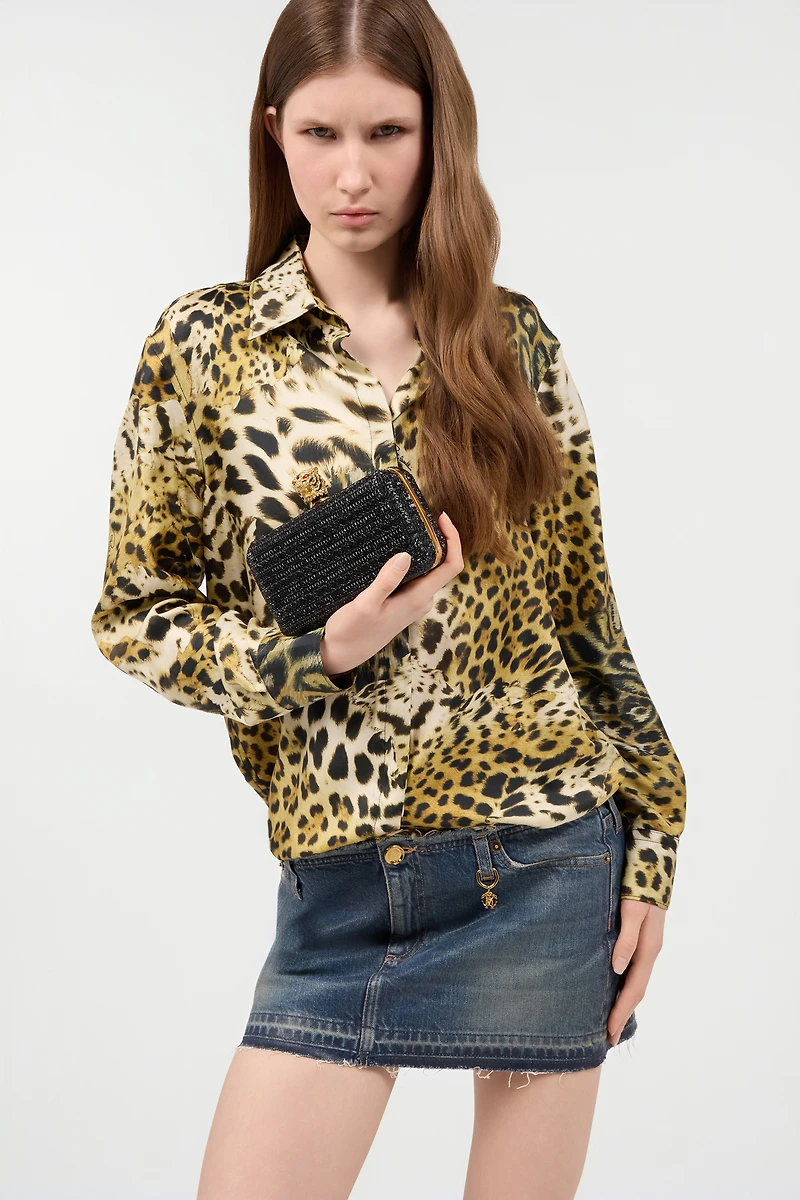 Clutch With Rhinestones And Tigers