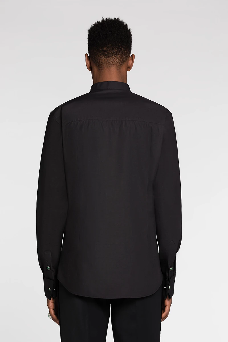 Pleated Bib Cotton Shirt