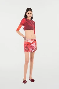 Miniskirt With Rose Print And Charm