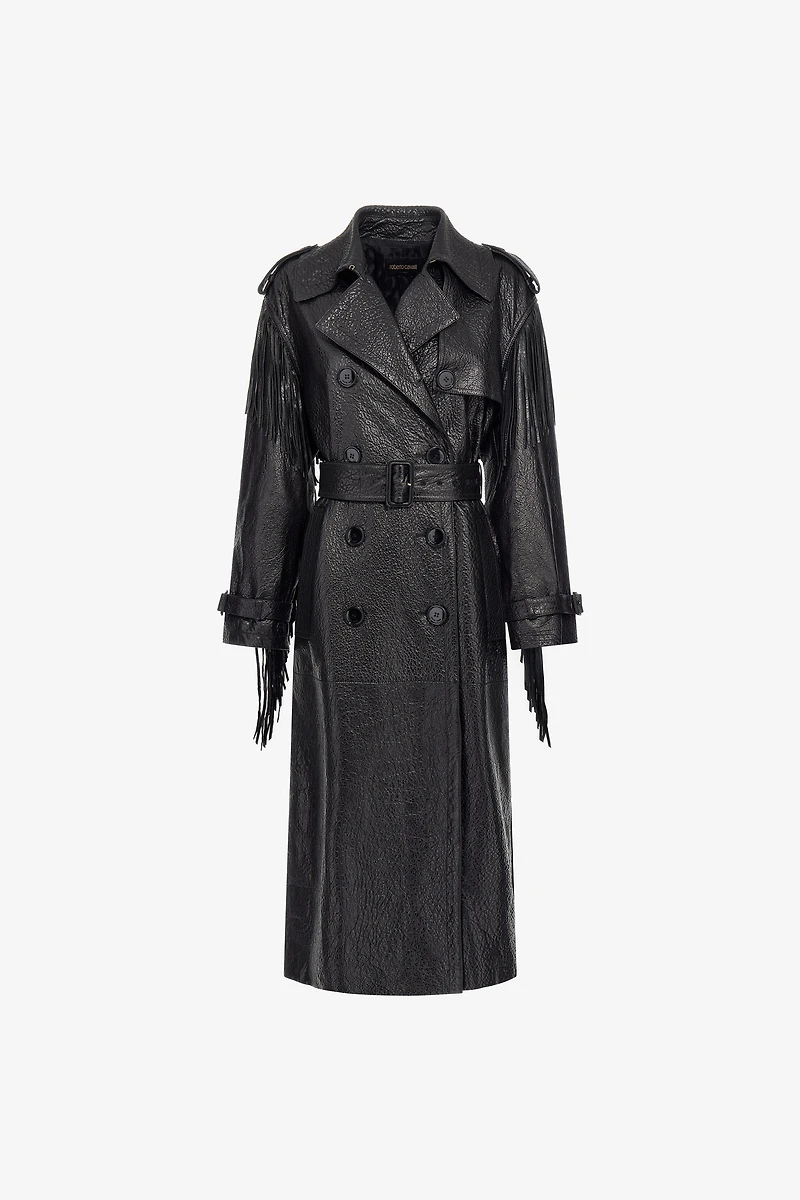 Fringed Leather Trench Coat