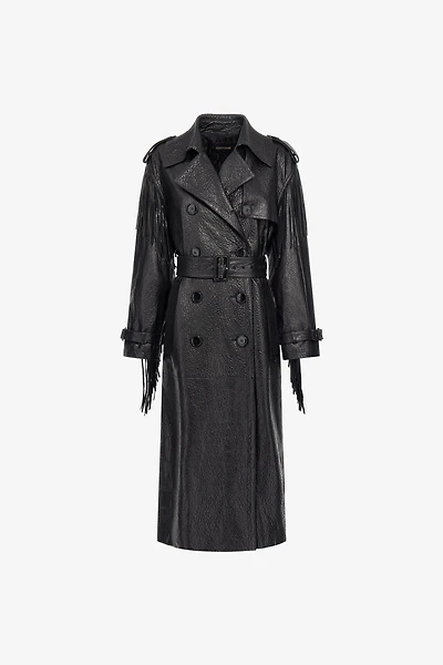 Fringed Leather Trench Coat