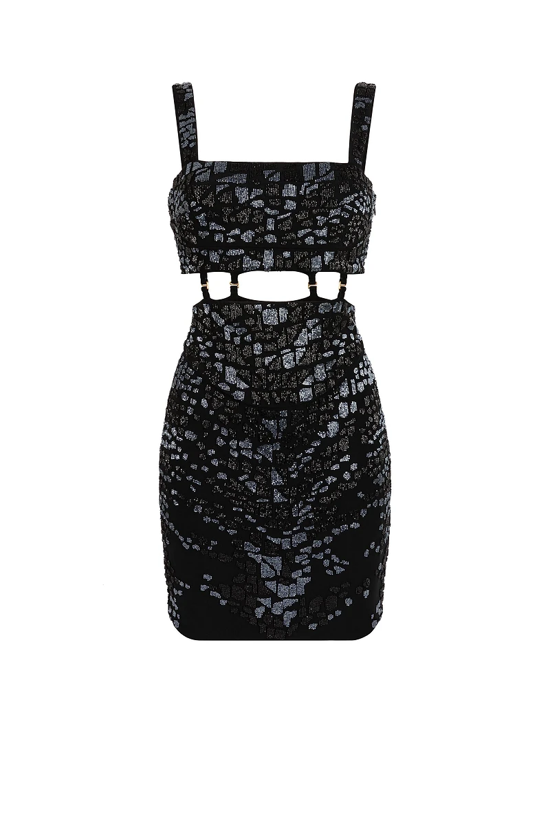 Leopard Bead-Embellished Mini Dress