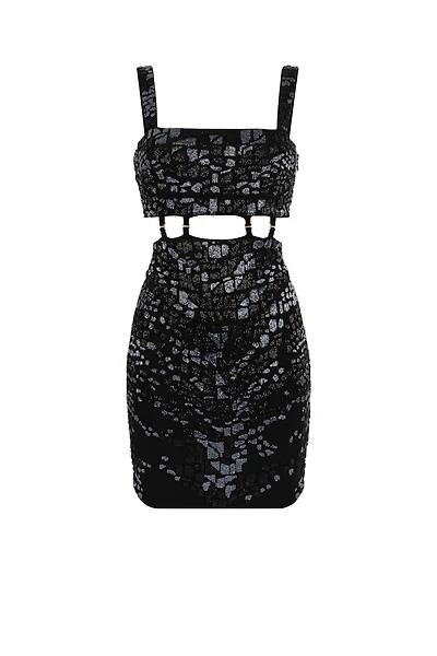 Leopard Bead-Embellished Mini Dress