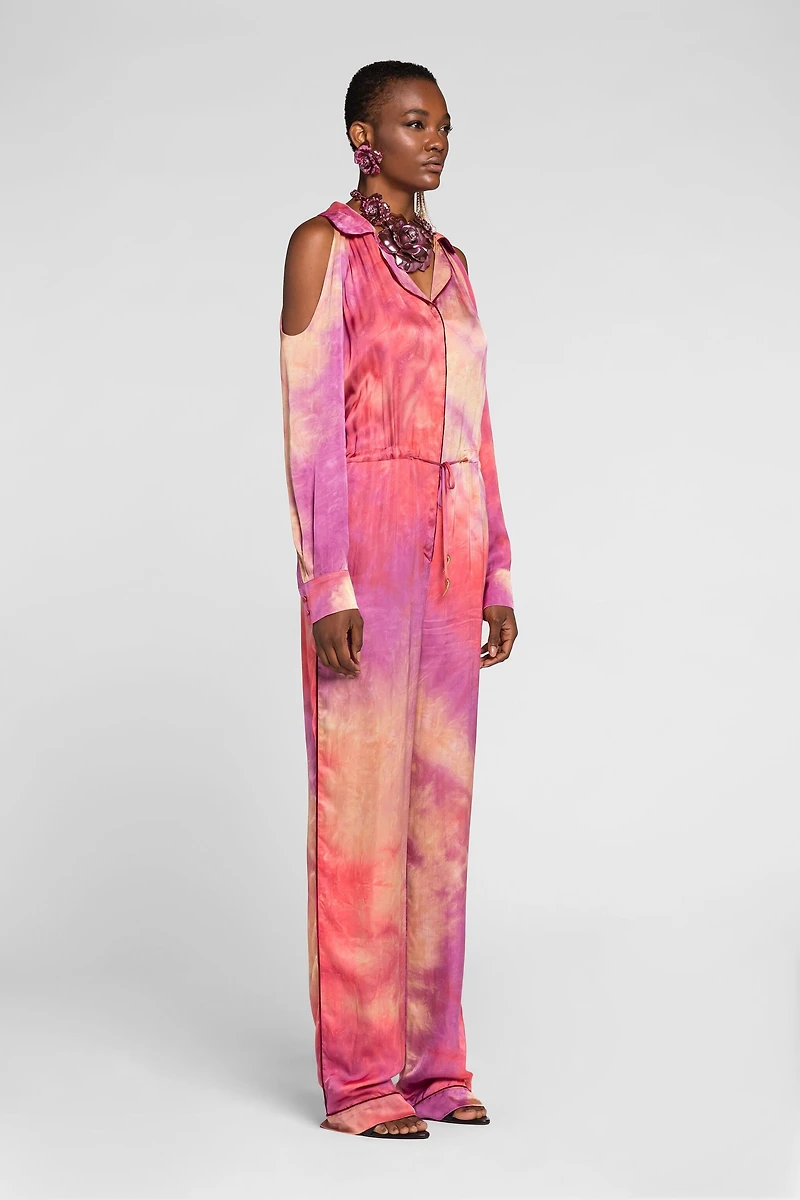 Tie-dye drawstring jumpsuit